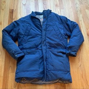 Mens Vintage 80s Adventure Gear USA California Navy Blue Down Puffer Jacket Sz L